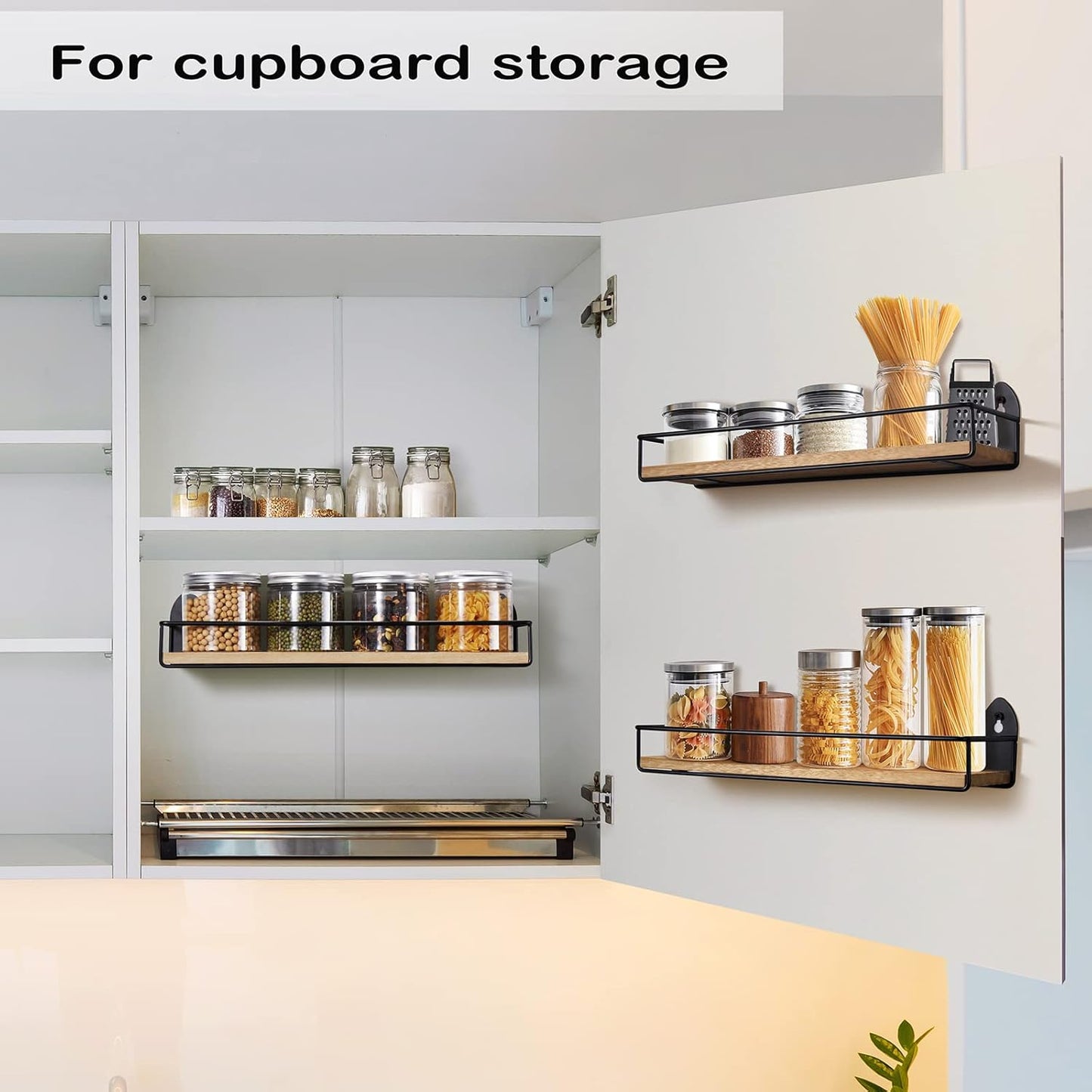 TJ.MOREE 2 Pack Spice Rack Wall Mount Rustic Style Hanging Spice Organizer for Wall, Kitchen Spice Storage