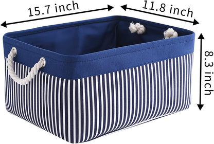 TcaFmac Storage Basket for Organizing - Large 4 Pack Foldable Storage Bins Baskets for Shelves with Ropes, Fabric Storage Cubes for Cloth Toy Gift Kids (Navy & White 16x12x8 inch)