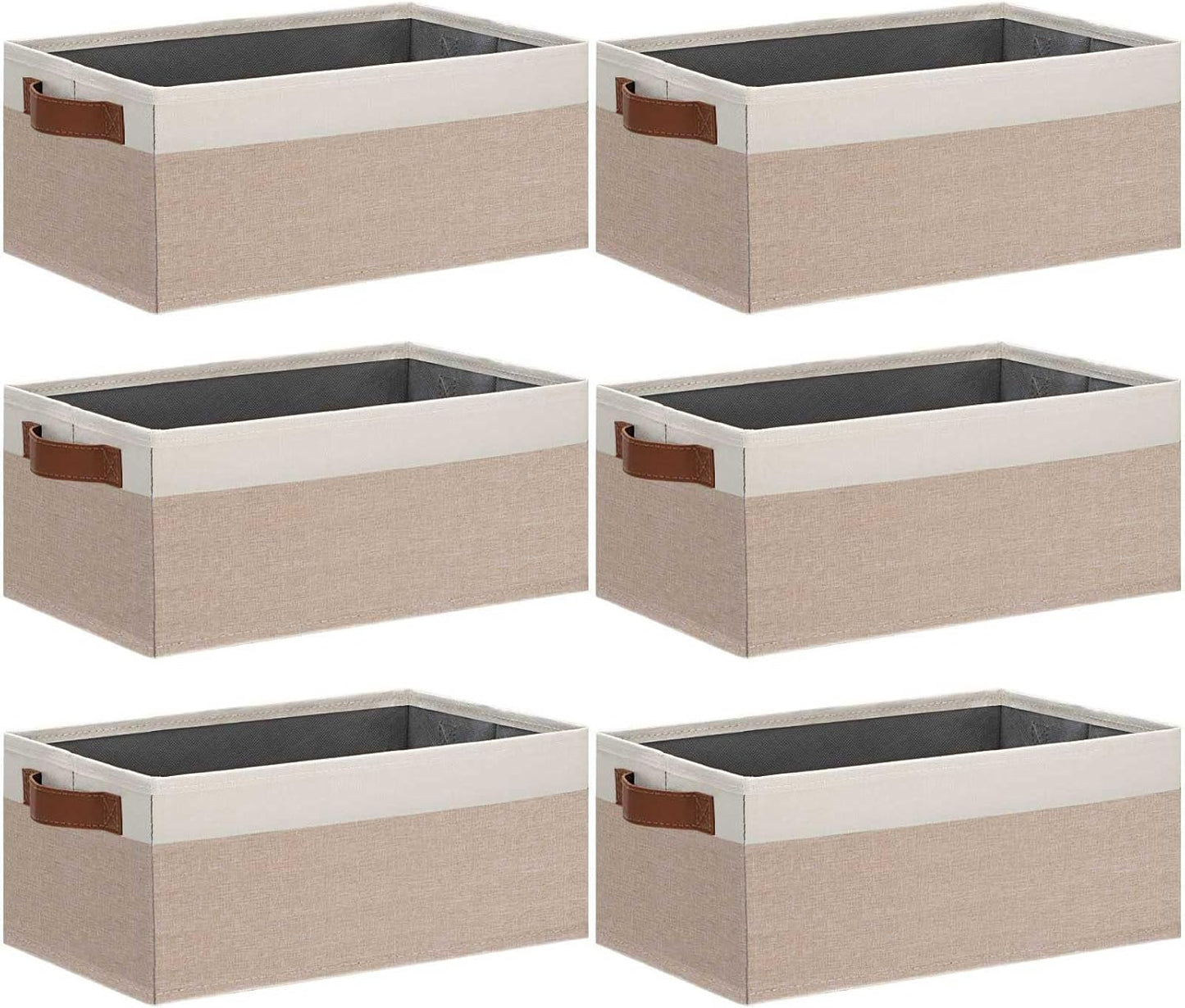GhvyenntteS Small Fabric Storage Bins 6 Pack, 11.8" x 7.87" x 5.11" Storage Basket with Leather Handles, Closet Storage Bins for Shelves, Storage Baskets for Shelves, DVD Storage (Pink/White)