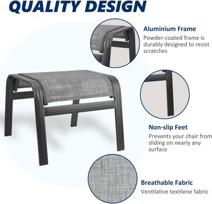 Outdoor Patio Ottoman Seat Textilene Portable Metal Footstool Portable Footrest Patio Chairs 2 Set New Grey
