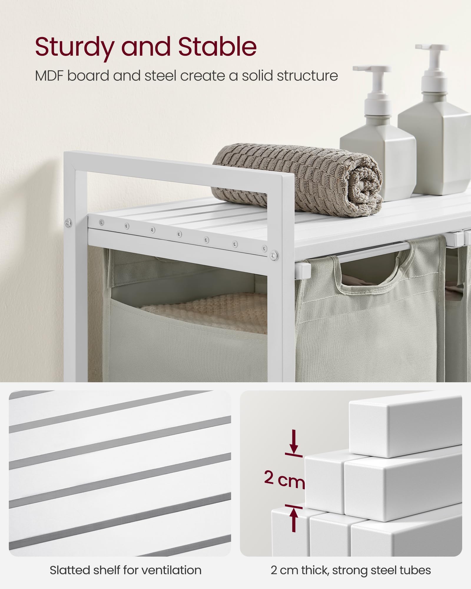 VASAGLE Laundry Hamper, Laundry Basket, Laundry Sorter with 3 Pull-Out and Removable Bags, Shelf