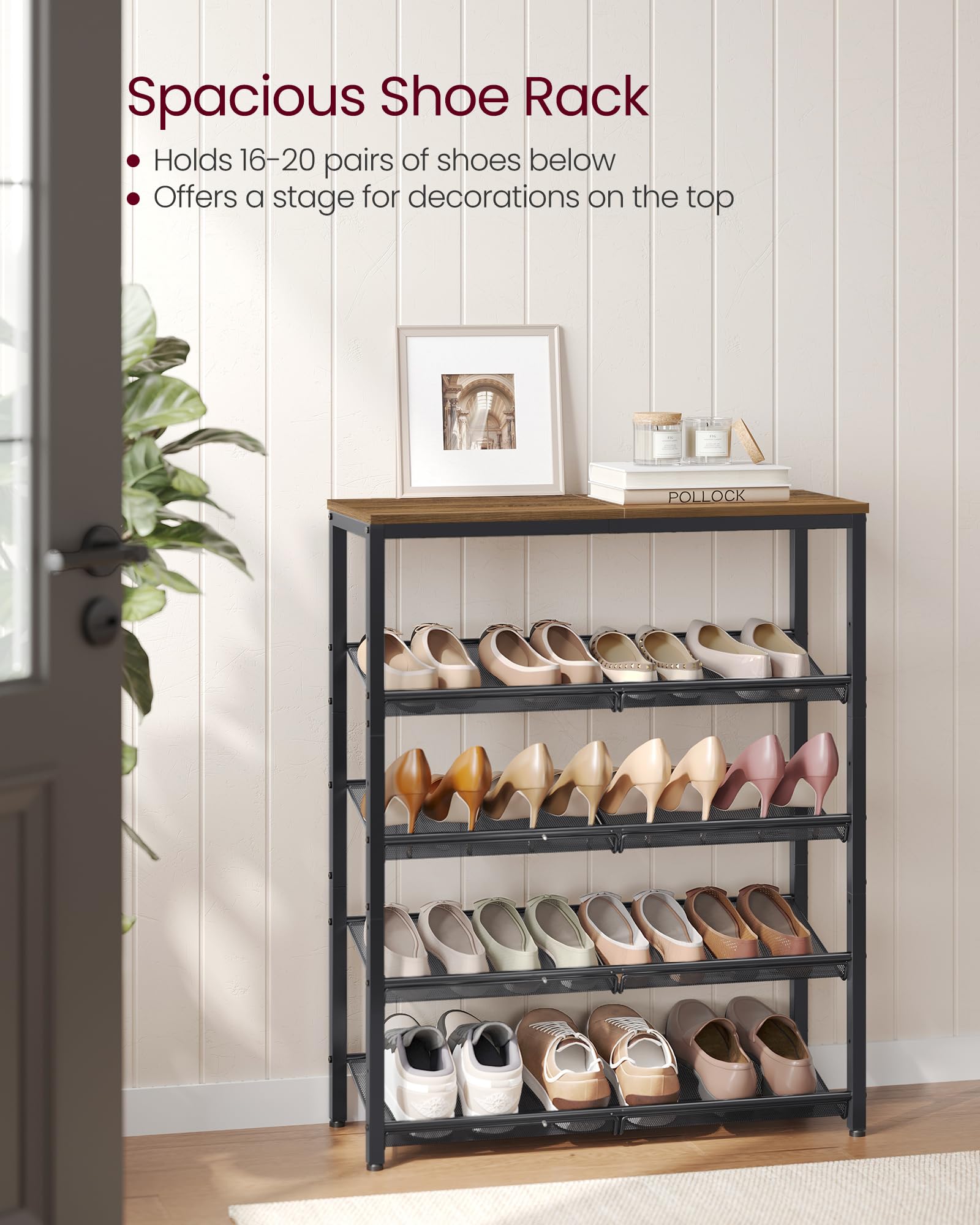VASAGLE Shoe Rack for Entryway, Freestanding, Adjustable, Industrial