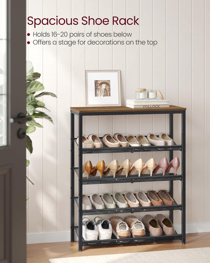 VASAGLE Shoe Rack for Entryway, Freestanding, Adjustable, Industrial