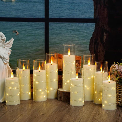 Flickering Flameless LED Candles,Battery Operated Candles 9 Pcs with Embedded Star String,Acrylic LED Pillar Candles with Remote,Suitable for Home Decoration to Create an Atmosphere (Ivory)