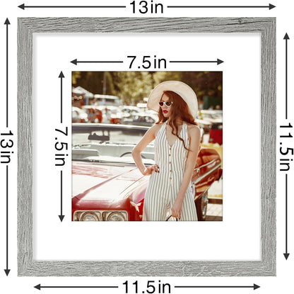 Vittanly 12x12 Picture Frames Set of 9, Shatter Resistant Plexiglass, Display 8x8 Pictures with Mat or 12x12 without Mat, Photo Frames for Wall Mount, Engineered Wood, Grey