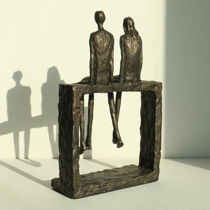 Lukitas Abstract Couple Statue Home Decor - Handcrafted Decorative Ornament for Living Room Office, Bronze Color, Resin