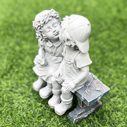 Elenon Boy and Girl Garden Statue Outdoor Decorative, Couple First Kiss Garden Sculpture for Yard Patio Art Flower Bed Decoration, 8 1/4" L x 4 3/4" W x 9" H