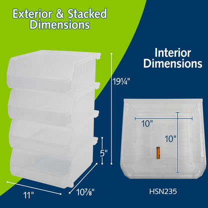 ReadySpace Medium-Wide Stackable Plastic Storage Bins, 4-Pack, Clear