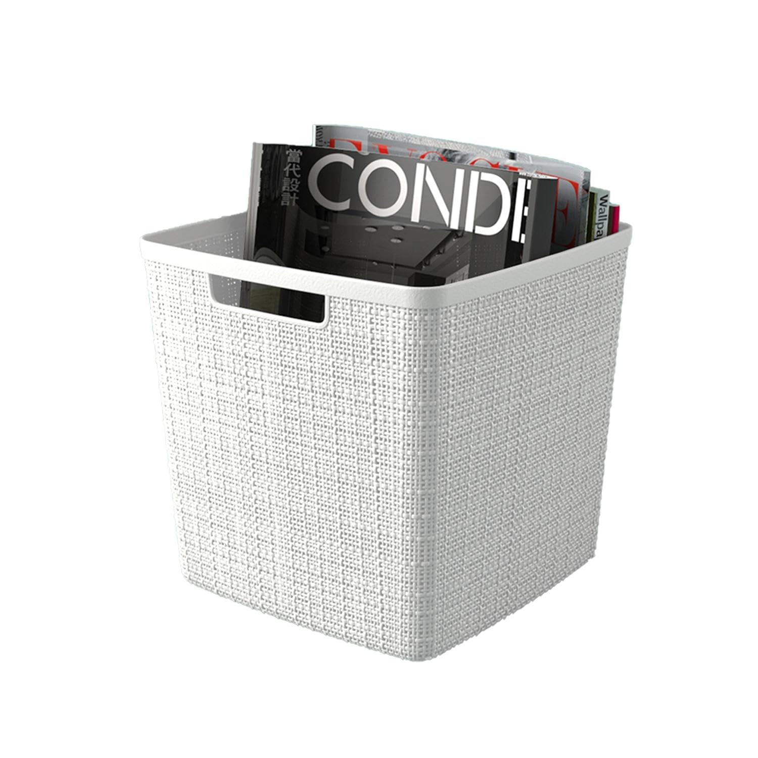 Curver Set of 4 Large Cube 17L Jute Decorative Plastic Organization and Storage Baskets - Perfect