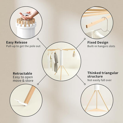 Clothes Drying Rack Tripod,Laundry Hanger Dryer Rack,Portable Drying Rack,Outdoor Clothes Rack-Drying Rack Clothing Laundry Bedroom Household Wooden-16rods