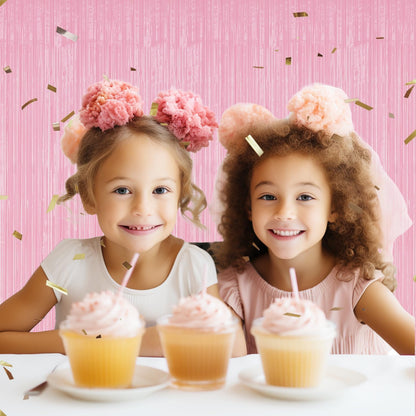 3 Pack Foil Fringe Backdrop - PastelPink Shiny Tinsel Curtains for Party Decoration/Photo Booth Props - 3.3x8.2 FT Metallic Foil Backdrop for Birthday, Wedding, Graduation, Christmas.