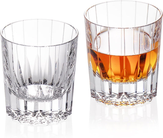 KAMMAK Crystal Whiskey Glasses Set of 2, Handcrafted 7.1oz Old Fashioned Glasses Stemless, Luxury