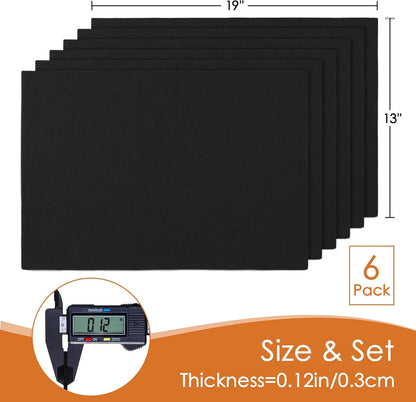 MANSPHIL Black Cloth Placemats Set of 6, Double Layer Faux Linen Place Mats Heat Resistant Washable Table Mats for Dining Kitchen, 13x19 Inch