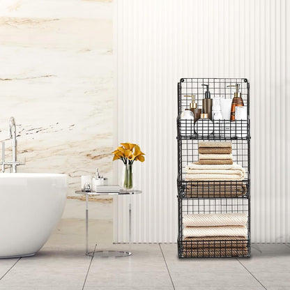 Stackable Wire Storage Baskets for Kitchen Closet Pantry, Hanging Closet Organizers Storage Shelves Organization, Wall Mount Metal Basket Bins, Clothing Vegetable & Fruit Organizer 5 pcs