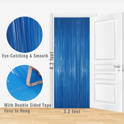 GOER 3.2 ft x 8.2 ft Metallic Tinsel Foil Fringe Curtains Party Photo Backdrop Party Streamers for Birthday,Graduation,New Year Eve Decorations Wedding Decor(4 Packs,Candy Blue)