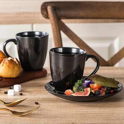 vicrays Coffee Mug Set, 12 Ounce, Ceramic Mug for Men, Women, Unique Glazed Mugs with Handle for Coffee, Tea, Milk, Cocoa, Cereal - Set of 6 Black