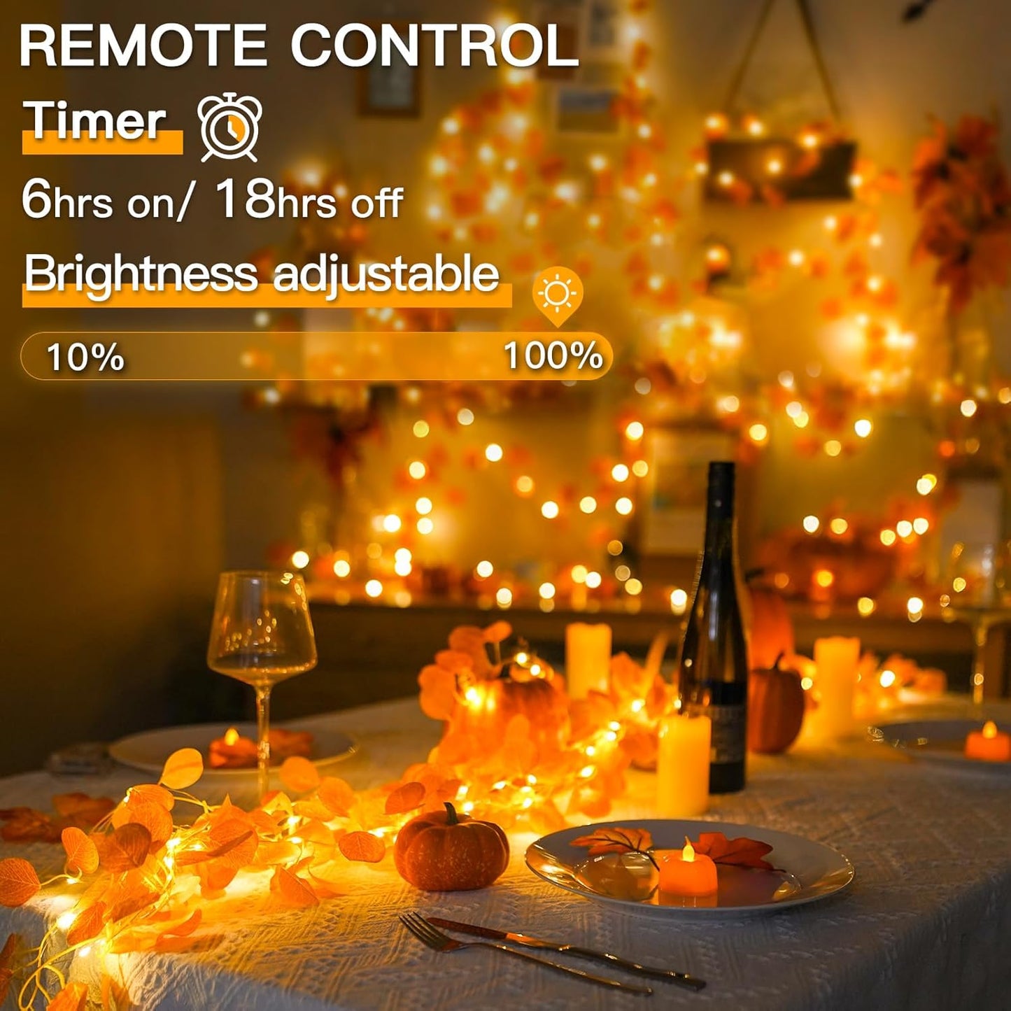 suddus Vine with Fairy Lights Battery Operated, 33ft 100 LED Eucalyptus Leaf String Lights with Remote, Dimmable Fall Garland with Lights for Bedroom Indoor Thanksgiving Christmas Decor (Warm White)