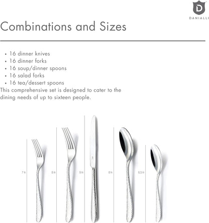 Hammered Silverware Set | Premium 18/10 Stainless Steel Flatware Service for 16 | Heavy-Duty & Dishwasher Safe | Built to Last (80-Piece, Fidenza Hammered)
