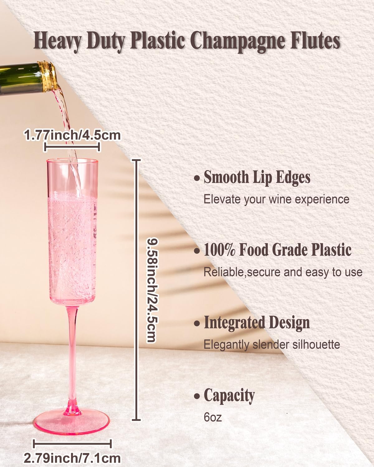 Ciaell 24 Pack Pink Plastic Champagne Flutes - Pink 6 Oz Disposable Champagne Glasses - Square Plastic Toasting Glasses for Party Birthday Anniversary Wedding