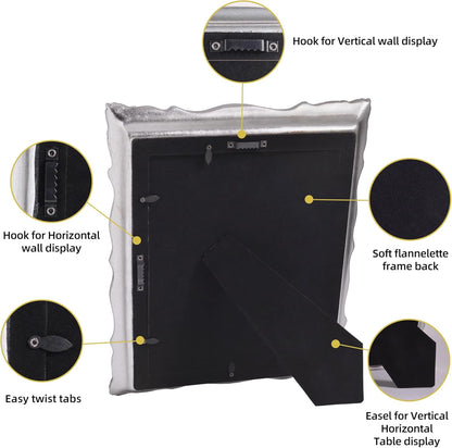 8x10 Vintage Picture Frame with Embossed Flower Design, Silver Ornate Frame for 8x10 or 5x7 Pictures with White Mat, Hand-Crafted Resin Antique Frames for Tabletop & Wall Hanging, Home Decor (Silver)