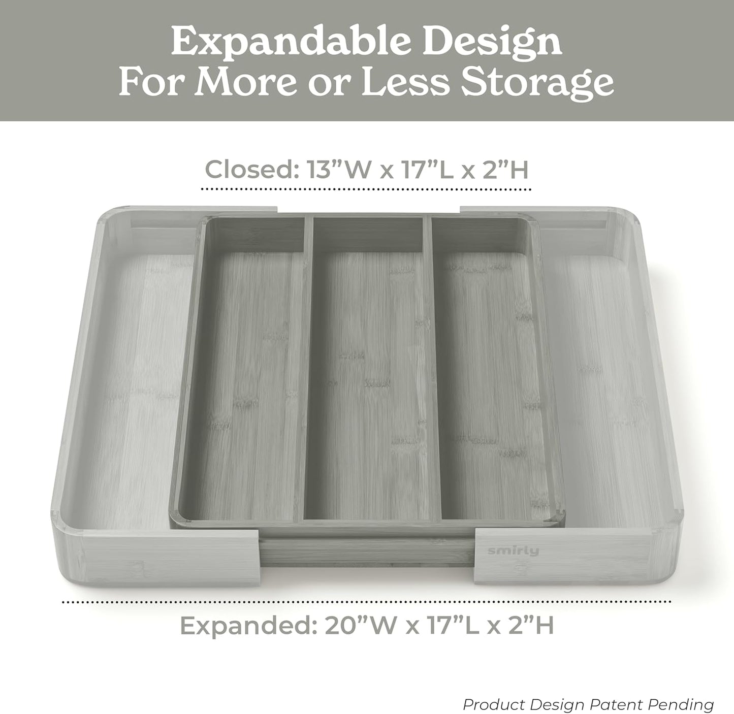 SMIRLY Silverware Drawer Organizer – Bamboo Kitchen Drawer Organizer, Adjustable Utensil Holder and Cutlery Tray, Drawer Dividers for Flatware and Kitchen Utensils