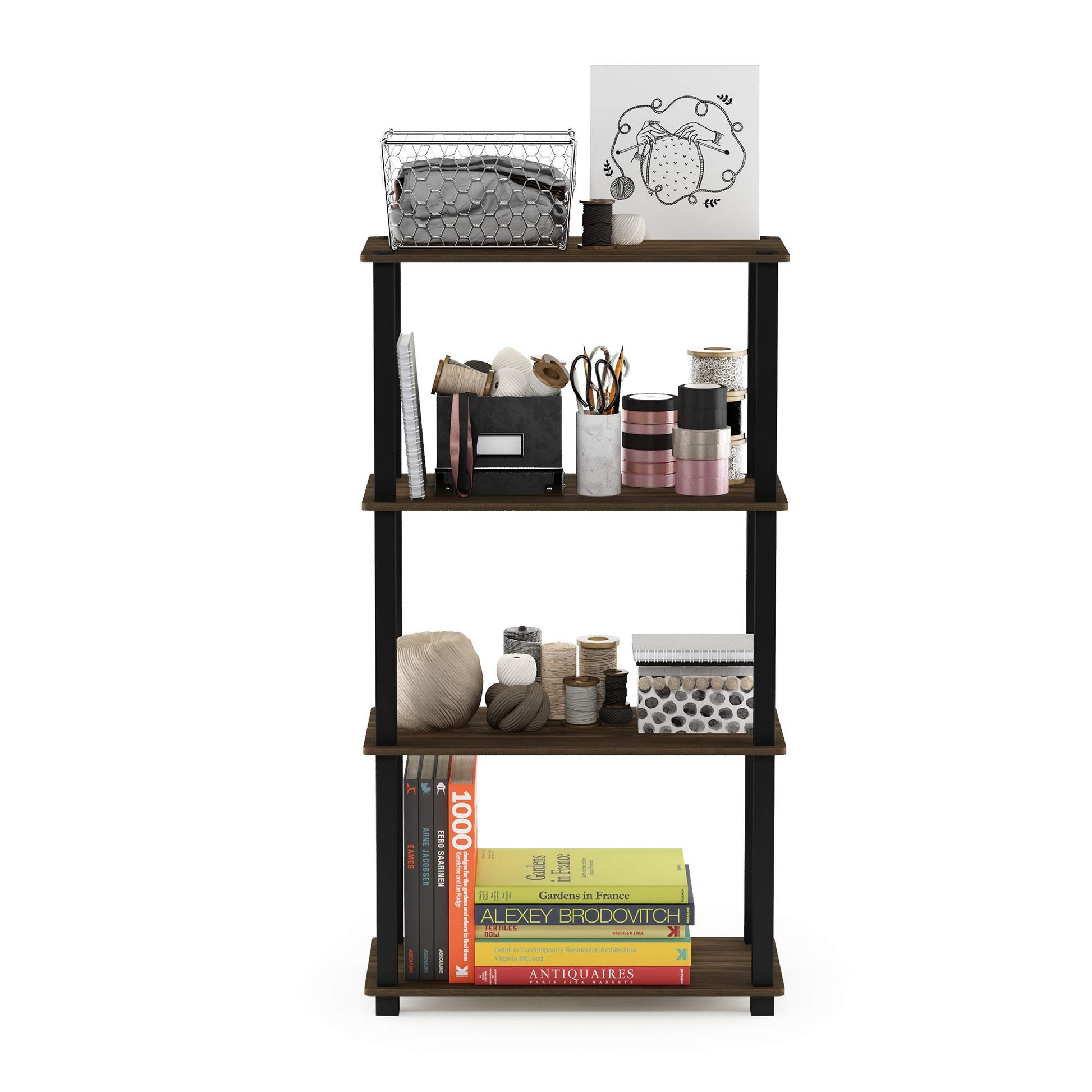 Furinno TURN-S-TUBE Storage Shelves, 4-Tier Book Shelf, Corner Shelf, Toolless Open Shelves, for