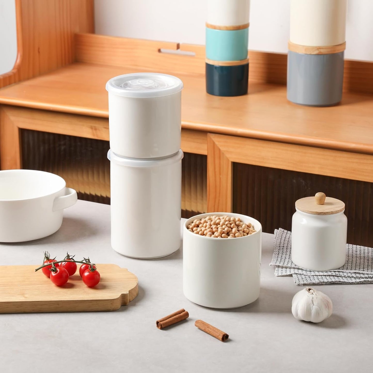 Sweejar Ceramic Food Storage Jar, Salt Container with Airtight Plastic Lid & Date Tracker, 16 Oz Kitchen Canisters for Flour, Rice, Sugar, Coffee, Spices, Pantry Organization (White)