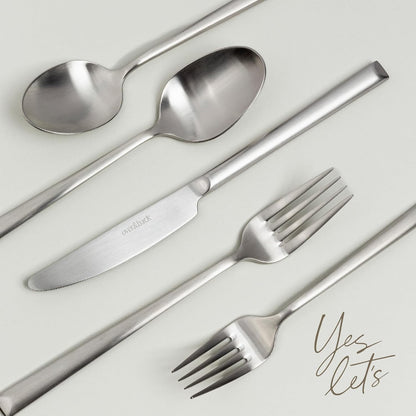 over&back 20pc Modern Flatware Cutlery Set - Comes with 4 Dinner Forks, 4 Salad Forks, 4 Dinner Knives, 4 Dinner Spoons, and 4 Teaspoons - 18/8 Stainless Steel - Dishwasher-Safe - Brushed Stainless
