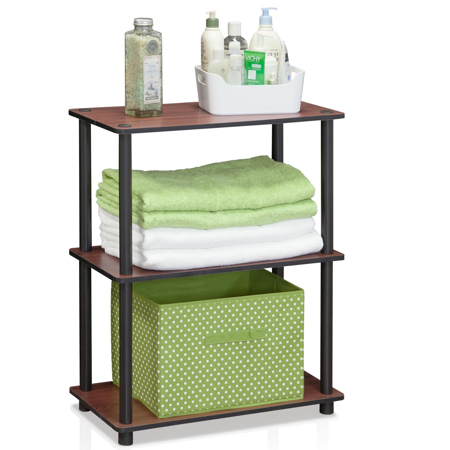 Furinno TURN-N-TUBE Storage Shelves, 3-Tier Book Shelf, Corner Shelf, Toolless Open Shelves, for