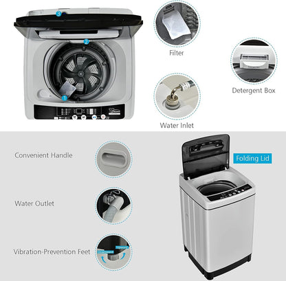 Giantex Full Automatic Washing Machine, 2 in 1 Portable Laundry Washer 1.5Cu.Ft 11lbs Capacity Washer and Spinner Combo 8 Programs 10 Water Levels Energy Saving Top Load Washer for Apartment Dorm
