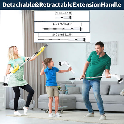 Electric Spin Scrubber - Cordless Cleaning Brush with Digital Display, 2 Speeds, 8 Brush Heads, IPX7 Waterproof, Adjustable Long Handle for Bathroom, Tub, Tile, Shower, and Car