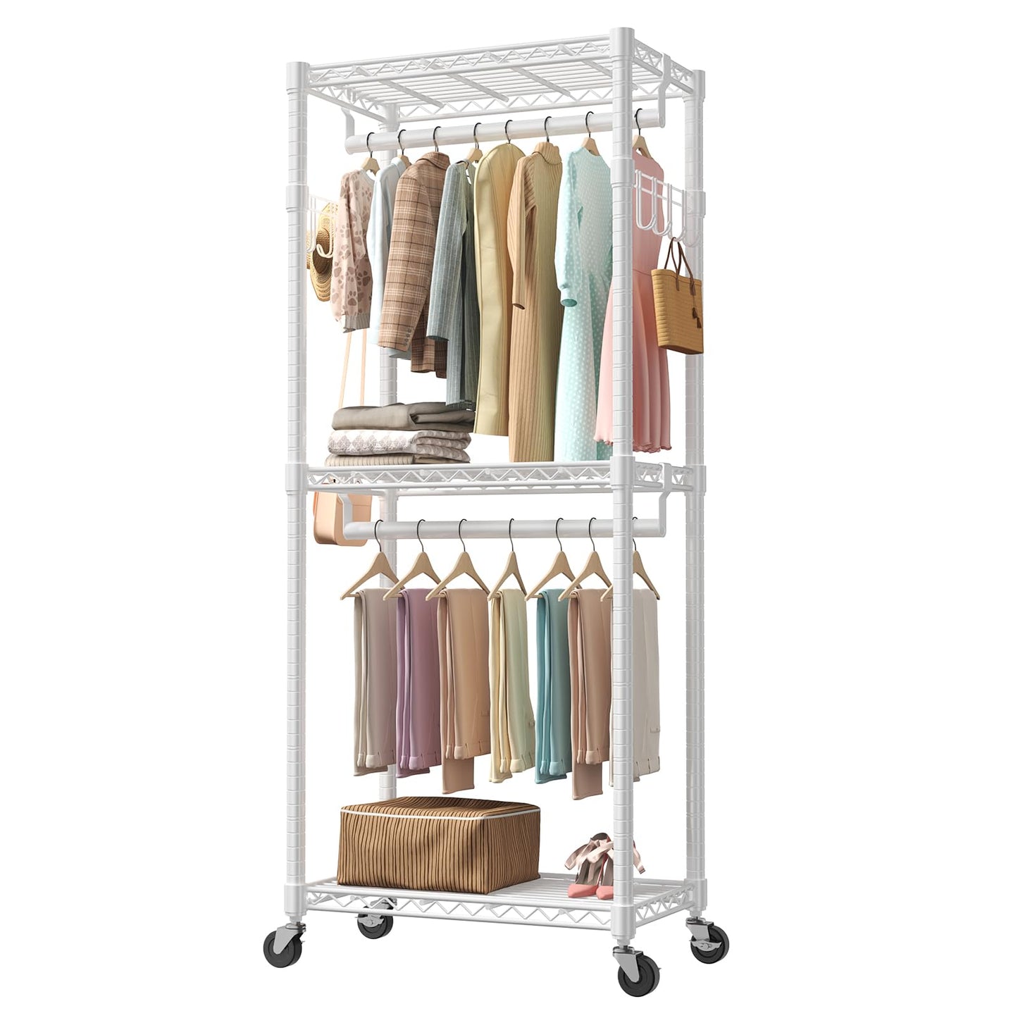 OLIXIS Clothes Rack Heavy Duty Adjustable Garment Clothing Rack with Wheels, Rolling Metal