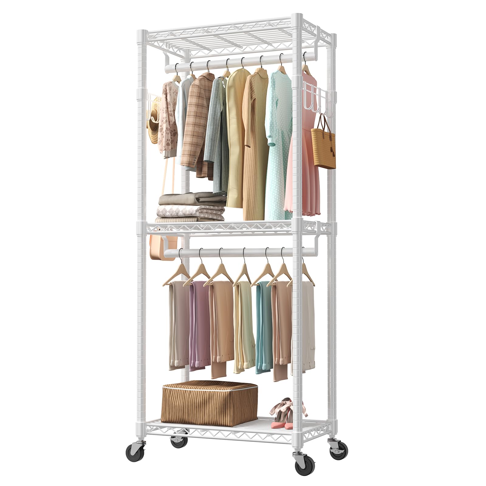 OLIXIS Clothes Rack Heavy Duty Adjustable Garment Clothing Rack with Wheels, Rolling Metal