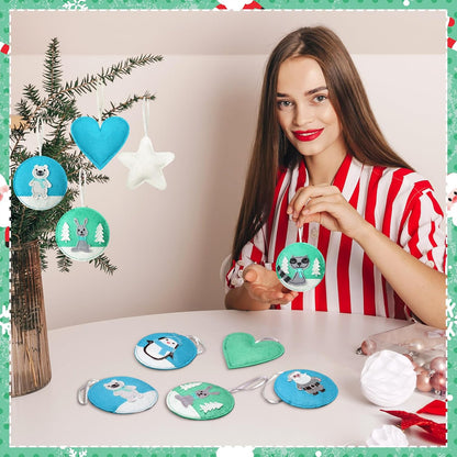12 Pcs Christmas Felt Ornaments for Tree Santa Claus Snowman Gingerbread 3D White Mint Turquoise Color for Hanging Decoration Felt Craft for Christmas Party Favors Gifts