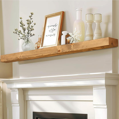 72x7x3 Fireplace Mantel - Solid Rustic Wood - Wall Mounted Floating Shelf with Invisible Heavy Duty Steel Bracket (Natural Wood)