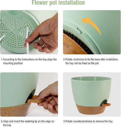 Big Self Watering Pots 12/10/9 inch, Planter, Plant Pots with Mesh Drainage Holes for Indoor Outdoor Garden Plants, Plastic Flower Pots with Removable Deep Reservoir, Green with Brown