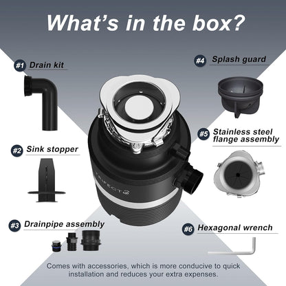 Trifecte Series 1 HP Continuous Feed Garbage Disposal with Sound Reduction, Power Cord, Stainless steel Flange,Splash Guard, Wrench Included, Black