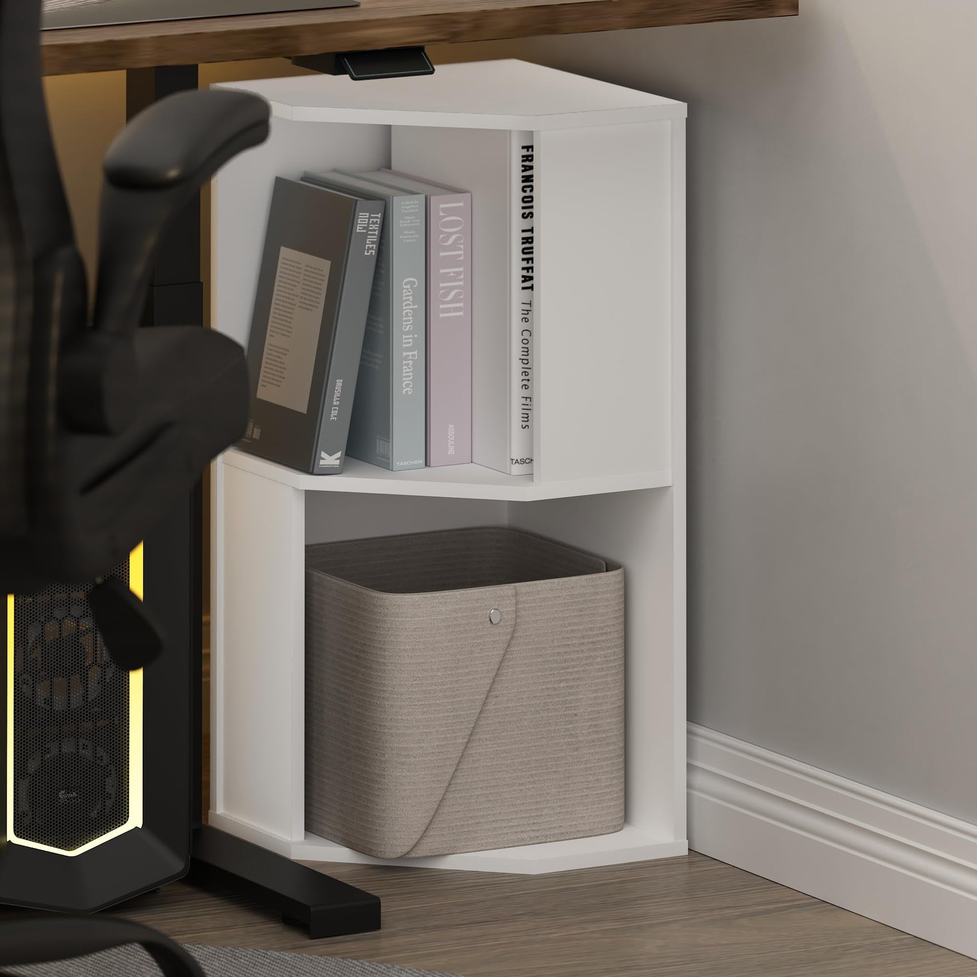 Furinno ECON Corner Shelf, 2-Tier Corner Book Shelf, Standing Storage Shelves, Cube Display Rack