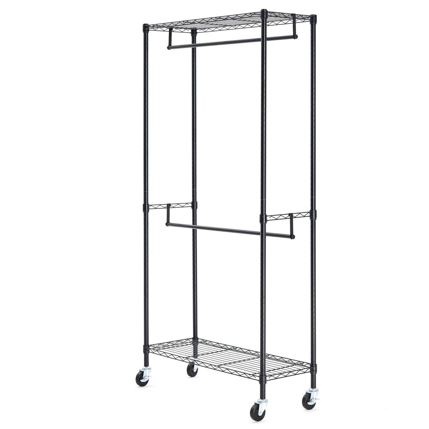 Amazon Basics Adjustable Double Rod Rolling Garment Rack, Hanging Clothes Closet Organizer with