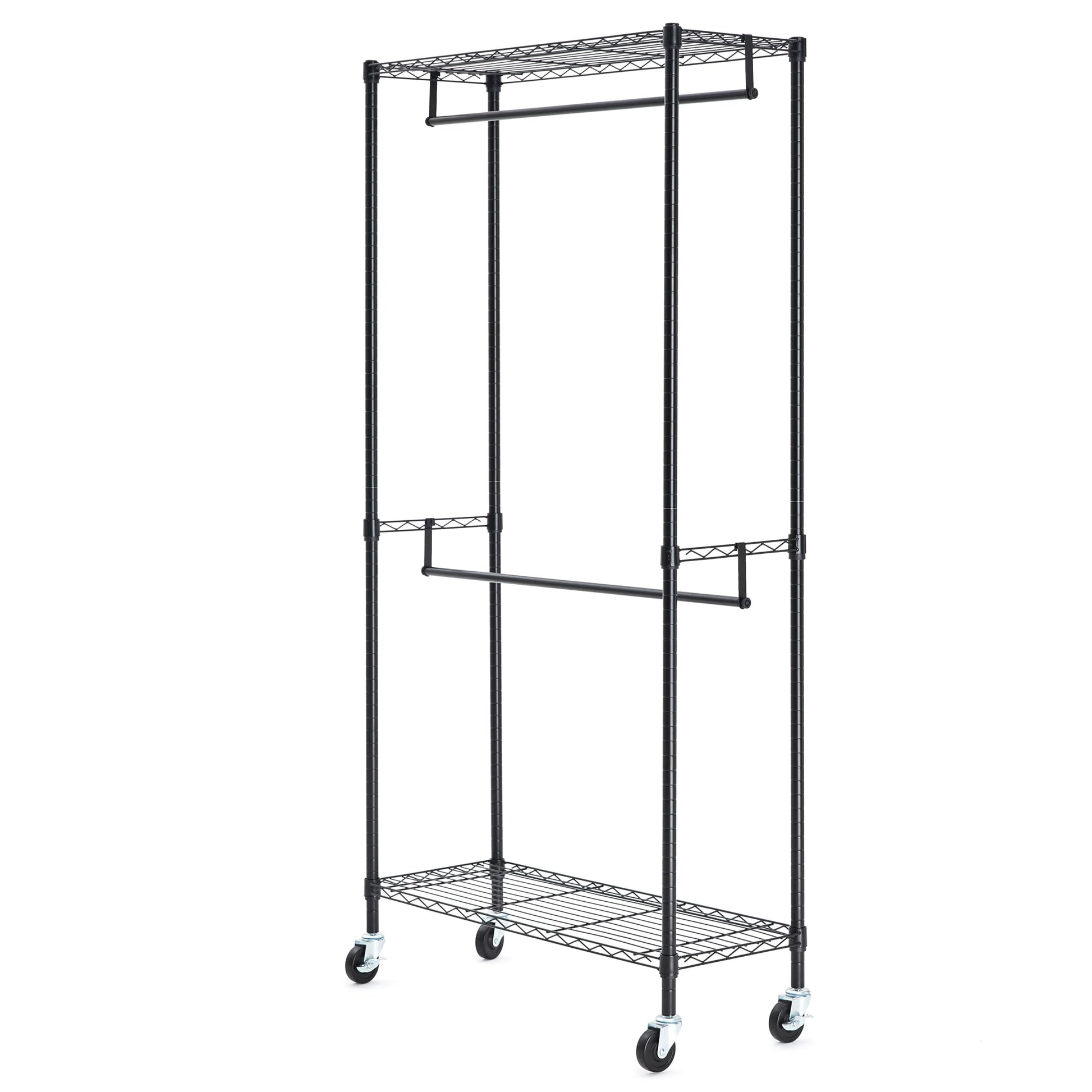 Amazon Basics Adjustable Double Rod Rolling Garment Rack, Hanging Clothes Closet Organizer with