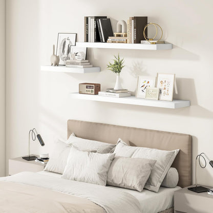 White Floating Shelves for Wall, 24 Inch X 12 Deep Shelves for Room Wall Mounted，2" Thick Heavy Duty Holds 55lbs Floating Shelf for Bedroom Bathroom Kitchen Laundry Room, Set of 2
