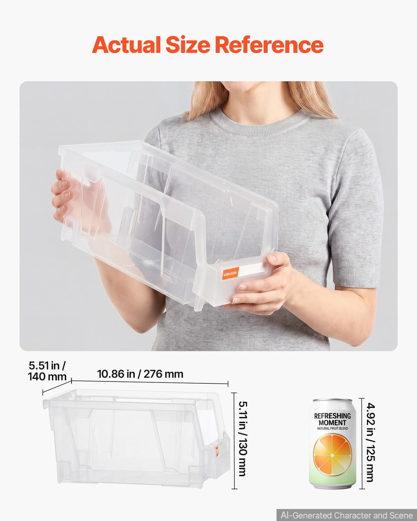 VEVOR Plastic Stackable Storage Bins, 10.9 x 5.5 x 5.1 inch (8 Pack), Plastic Containers for