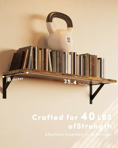 Long Wall Shelves, 36 Inches Floating Book Shelves, Hanging Book Shelves for Wall, Long Large Deep Floating Shelves for Kitchen Bedroom