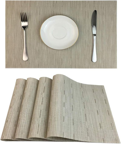 WAZAIGUR Placemats Set of 4 for Dining Table Heat-Resistant Washable Place Mats Woven Vinyl Kitchen Table Mats Easy to Clean,Cream