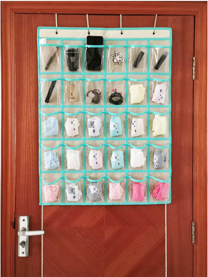 Classroom Pocket Chart for Phone Calculator Holder Over The Door Hanging Closet Jewelry Organizer with 30 Clear Pockets (BEIGE)