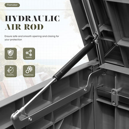 Flamaker Resin Deck Box 120 Gallon Waterproof Large Outdoor Indoor Storage Box Imitation Wood Resin for Patio Furniture Garden Tools and Pool (Gray)