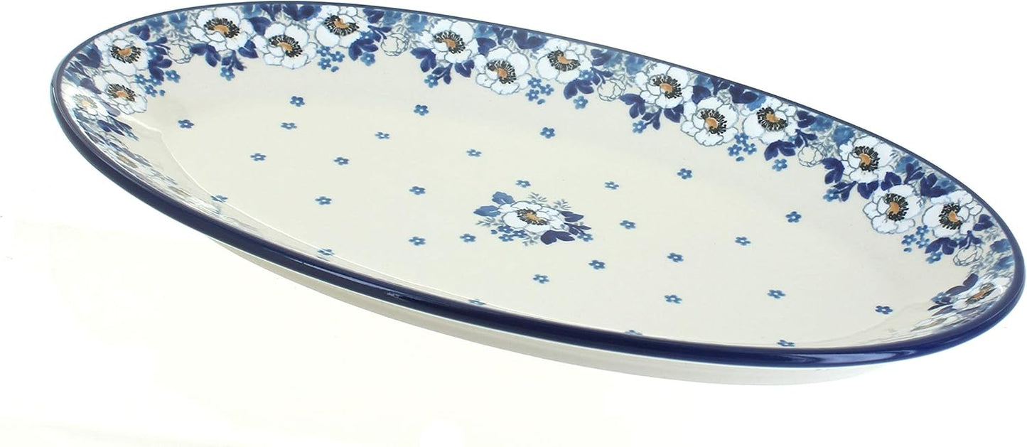 Blue Rose Polish Pottery Georgia Blue Oval Platter