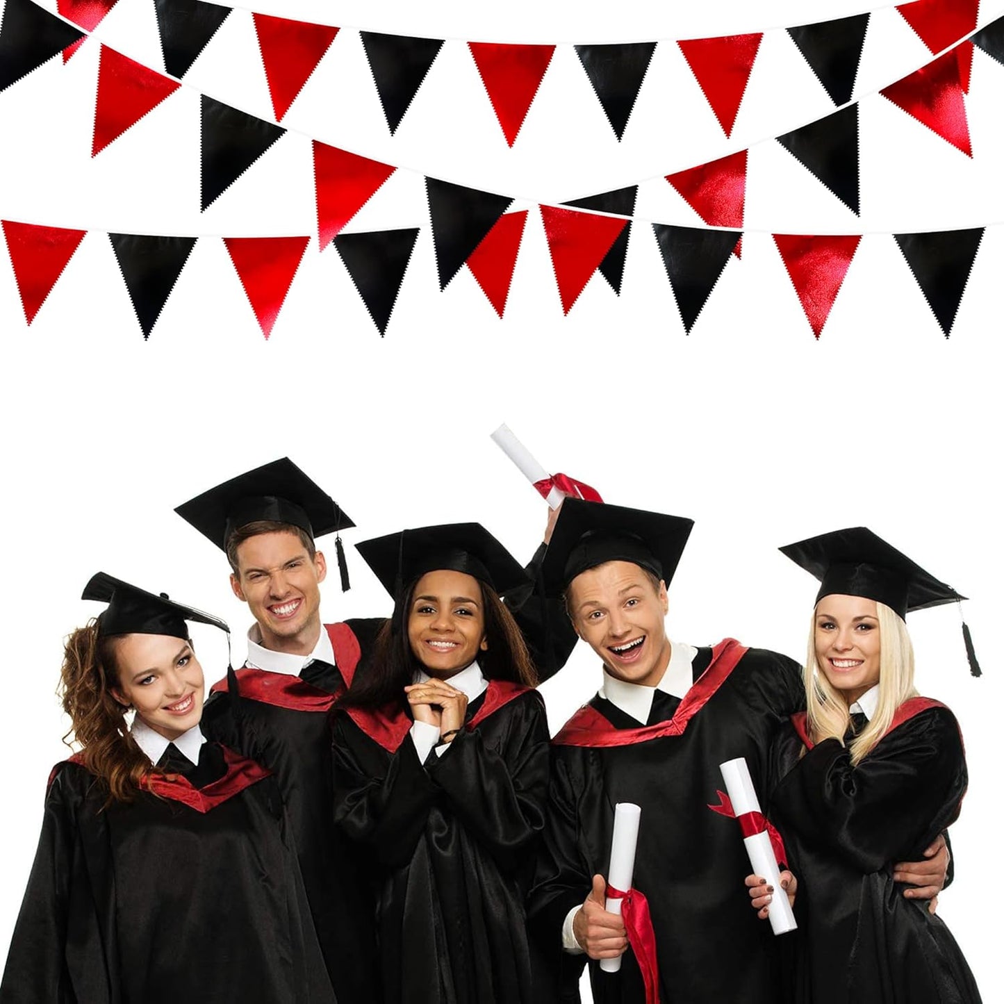 Red Black Party Decoration Metallic Fabric Triangle Pennant Banner Flag Bunting Garland for Graduation Halloween Birthday Wedding Bachelorette Anniversary Las Vegas Casino Poker Pirate Party Supplies