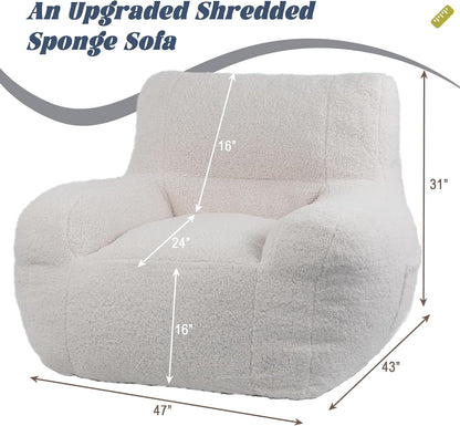 Giant Bean Bag Chair, Lambswool Bean Bag Chair for Adults, Eco-Friendly Filling Soft Bean Bag, White Been Bag for Bedroom, Living Room