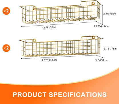 Spice Rack, 4-Pack Seasoning Organizer Wall Mount for Kitchen Storage Organization, Spice Holder Shelf Saving Space for Cabinet, RV, Pantry, Gold